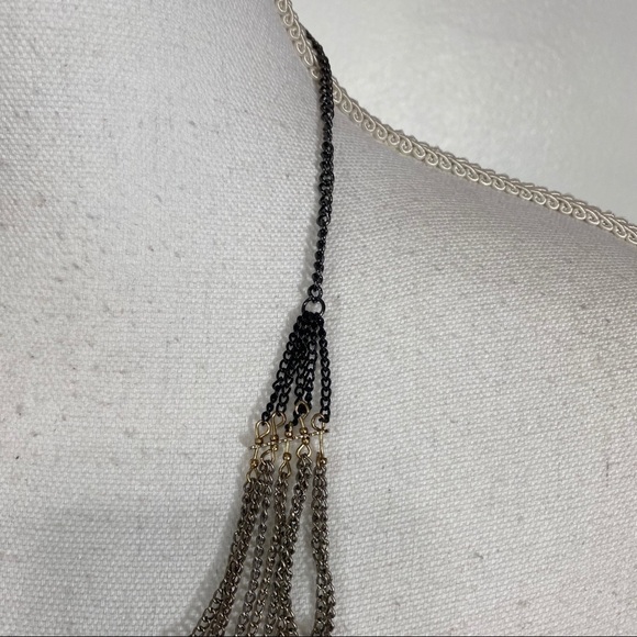 Necklace Long Black Silver Tone and Gold Tone - Picture 7 of 9